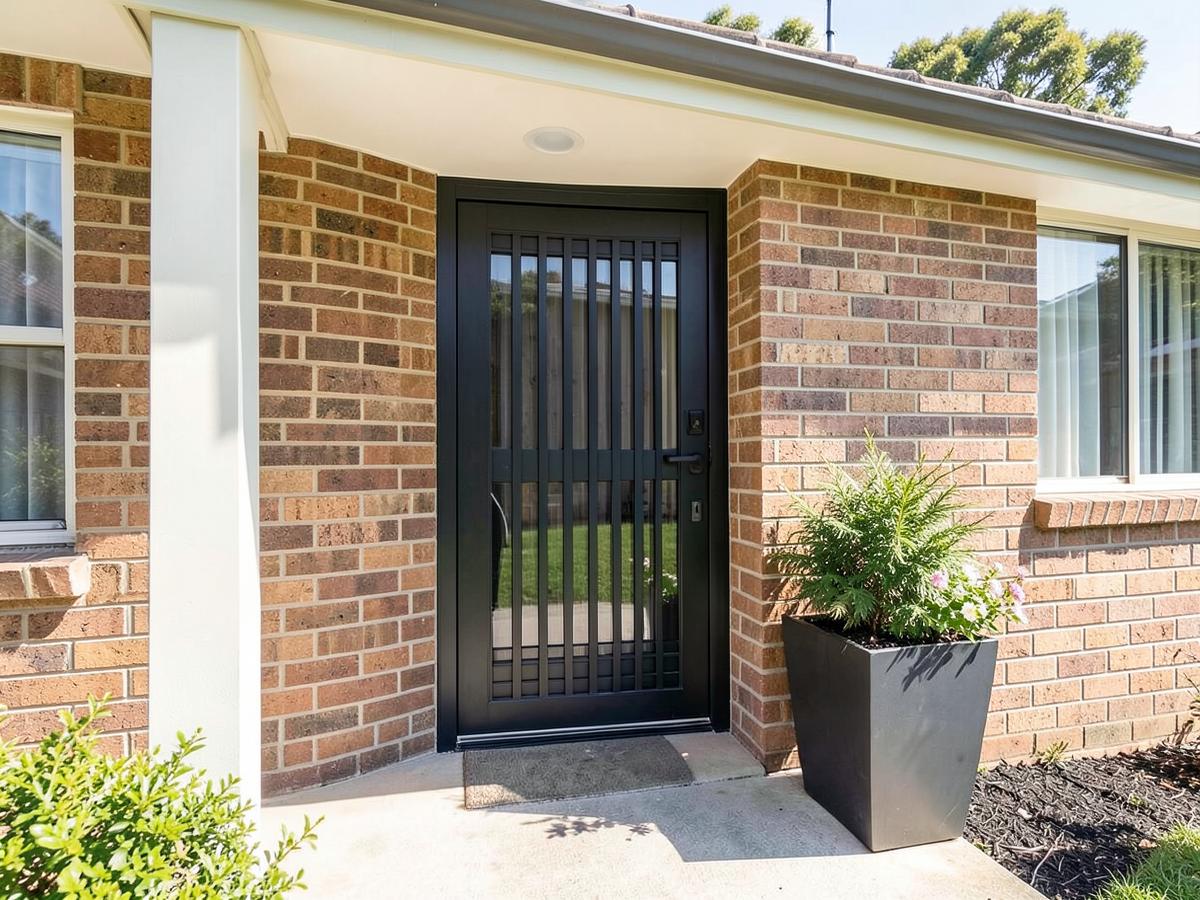 Front entrance before and after a custom security door installation