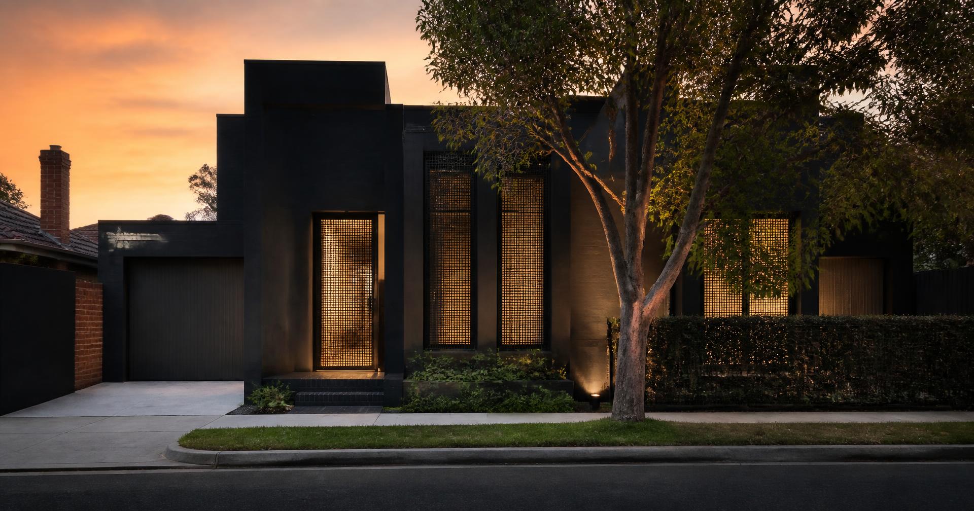 Beautiful Melbourne home at sunset with custom screens